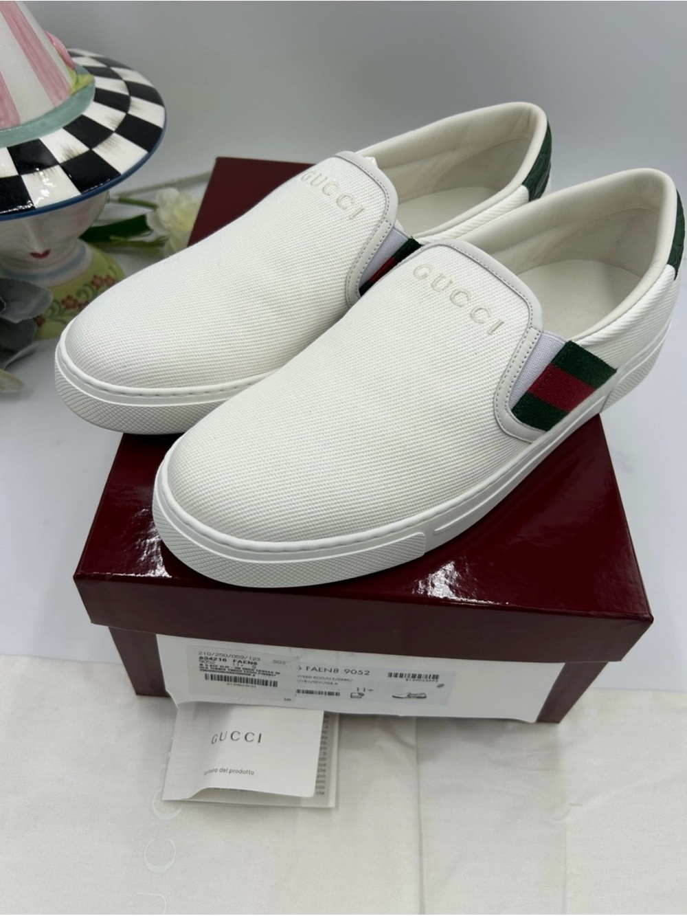 Men’s Gucci white canvas ace slip on sneakers sz 11.5 fits 12.5US made in Italy - Picture 5 of 13